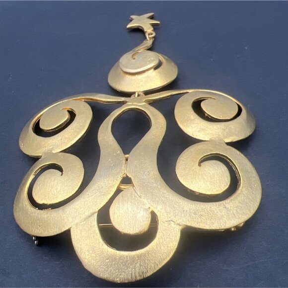 Vintage Ultra Craft Shoulder Brooch Pin Articulated Scroll Star Statement - Picture 7 of 9